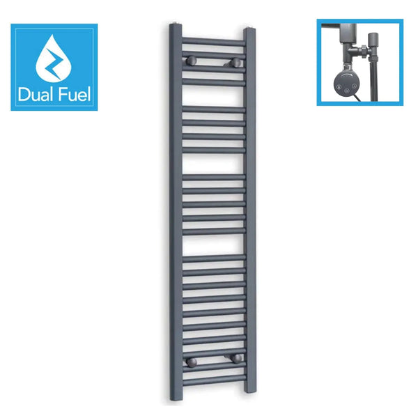 1200 x 300 Anthracite Dual Fuel Flat Heated Towel Rail Radiator