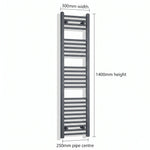 1400 mm High x 300 mm Wide Heated Towel Radiator Flat Black
