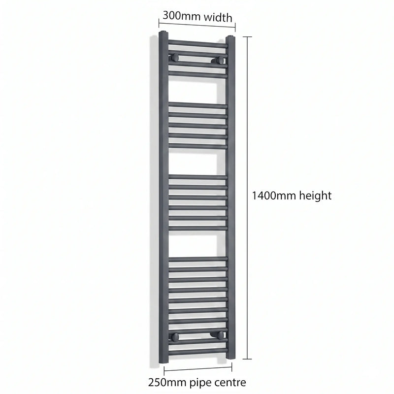 1400 mm High x 300 mm Wide Heated Towel Radiator Flat Black
