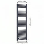 1800 mm High x 450 mm Wide Heated Towel Radiator Flat Black