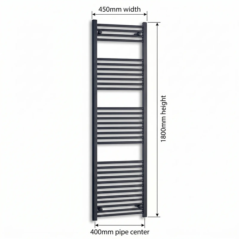 1800 mm High x 450 mm Wide Heated Towel Radiator Flat Black