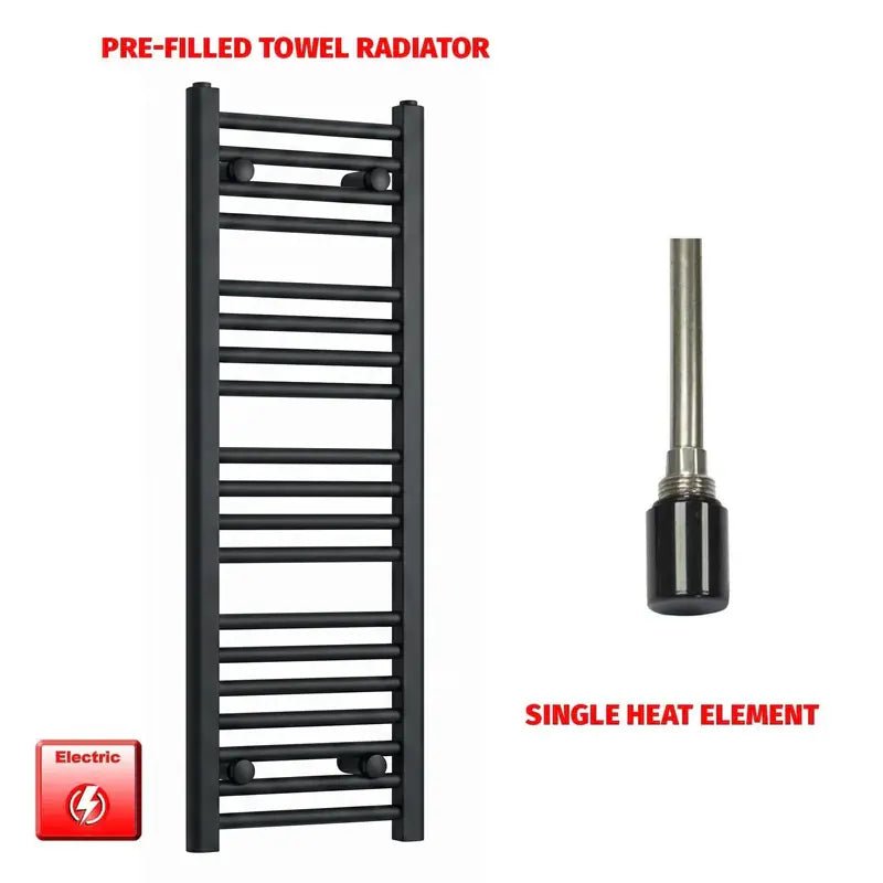 1000x300mm Flat Black Pre-Filled Electric Heated Towel Rail