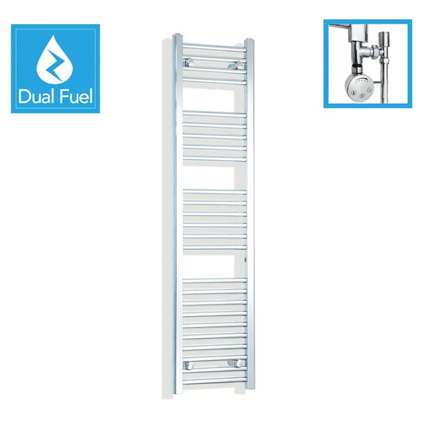 1400x300mm Chrome Dual Fuel Flat Heated Towel Rail Radiator