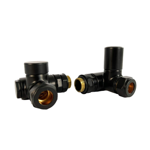 Black Dual Fuel Ready Corner Valve for Towel Rail Radiator Pair