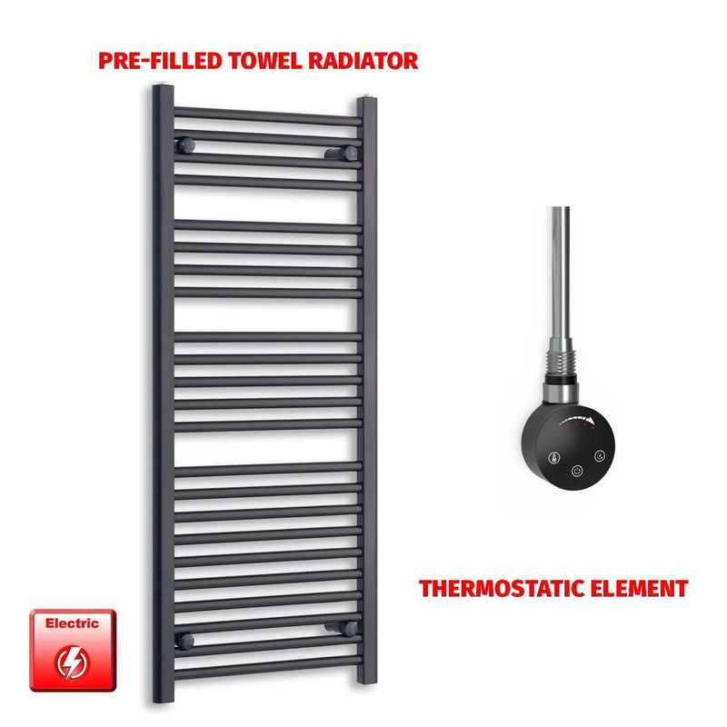 1200x550mm Flat Black Pre-Filled Electric Heated Towel Rail