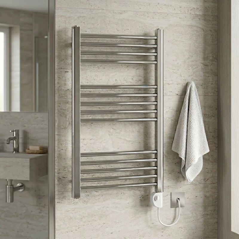 Electric Towel Rail 500x800mm Chrome 150W Pre-Filled Bottom Element
