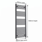 1400 mm High x 450 mm Wide Heated Towel Radiator Flat Black