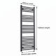 1400 mm High x 450 mm Wide Heated Towel Radiator Flat Black
