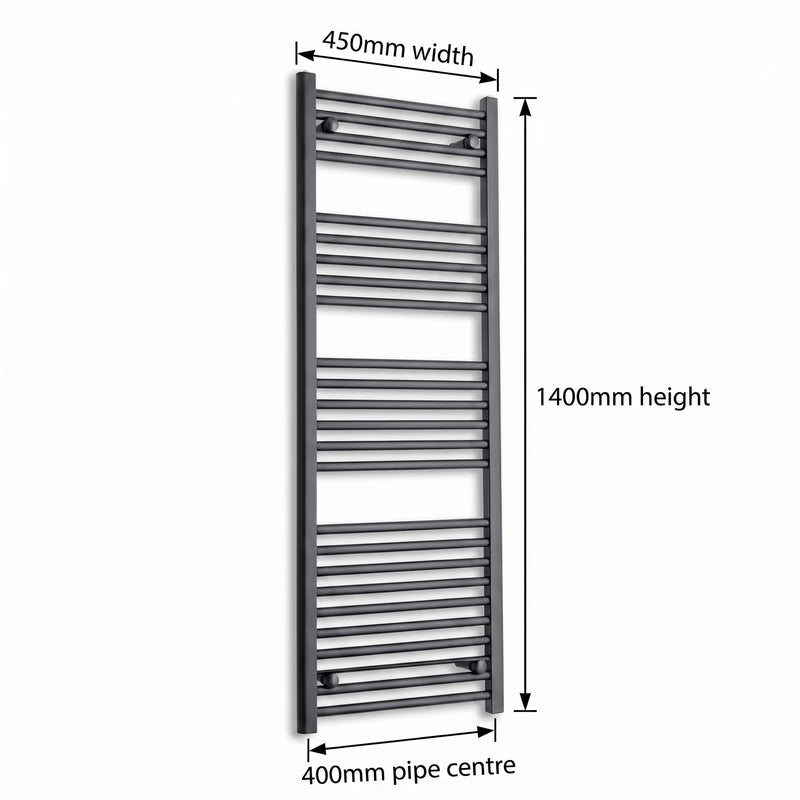 1400 mm High x 450 mm Wide Heated Towel Radiator Flat Black