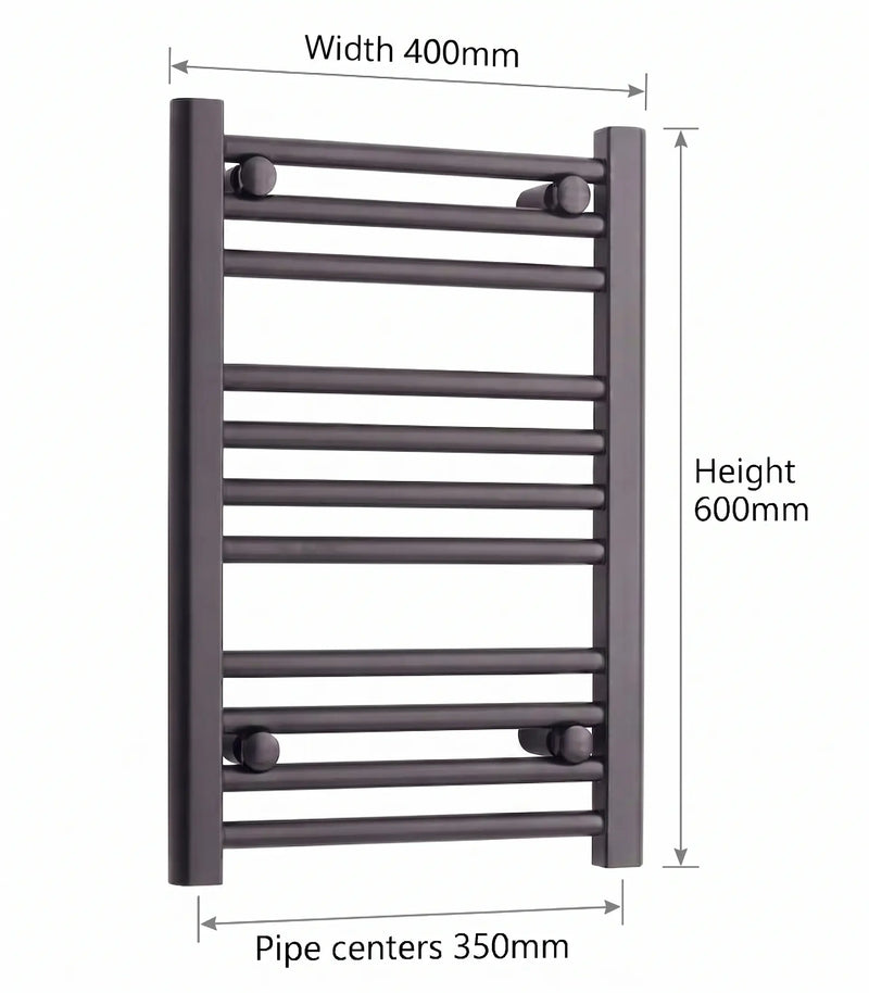 600mm High x 400mm Wide Heated Towel Radiator Flat Black