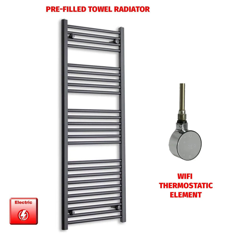 1400x550mm Flat Black Pre-Filled Electric Heated Towel Rail