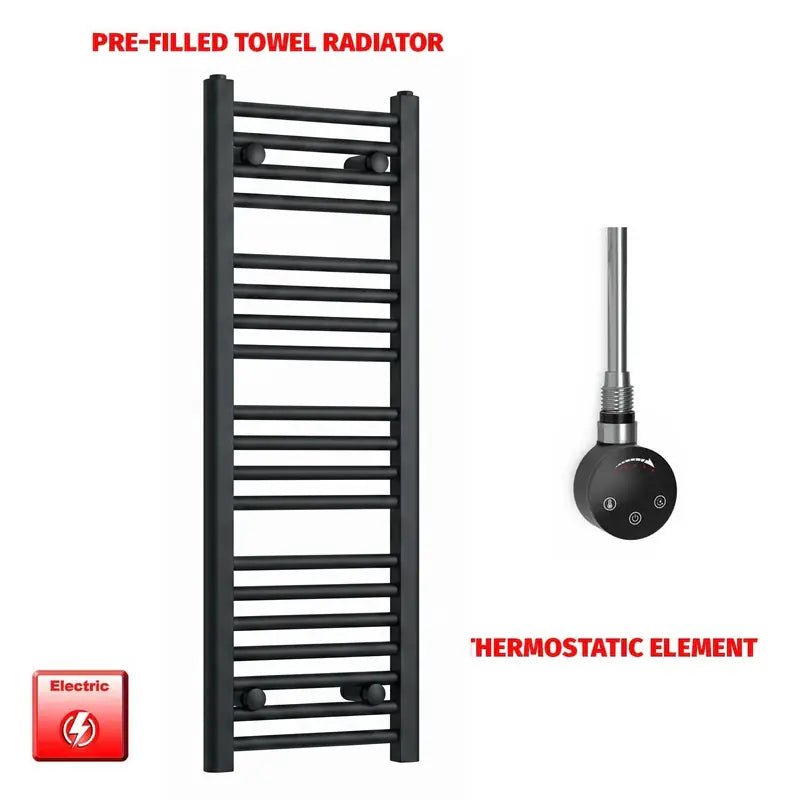 1000x300mm Flat Black Pre-Filled Electric Heated Towel Rail