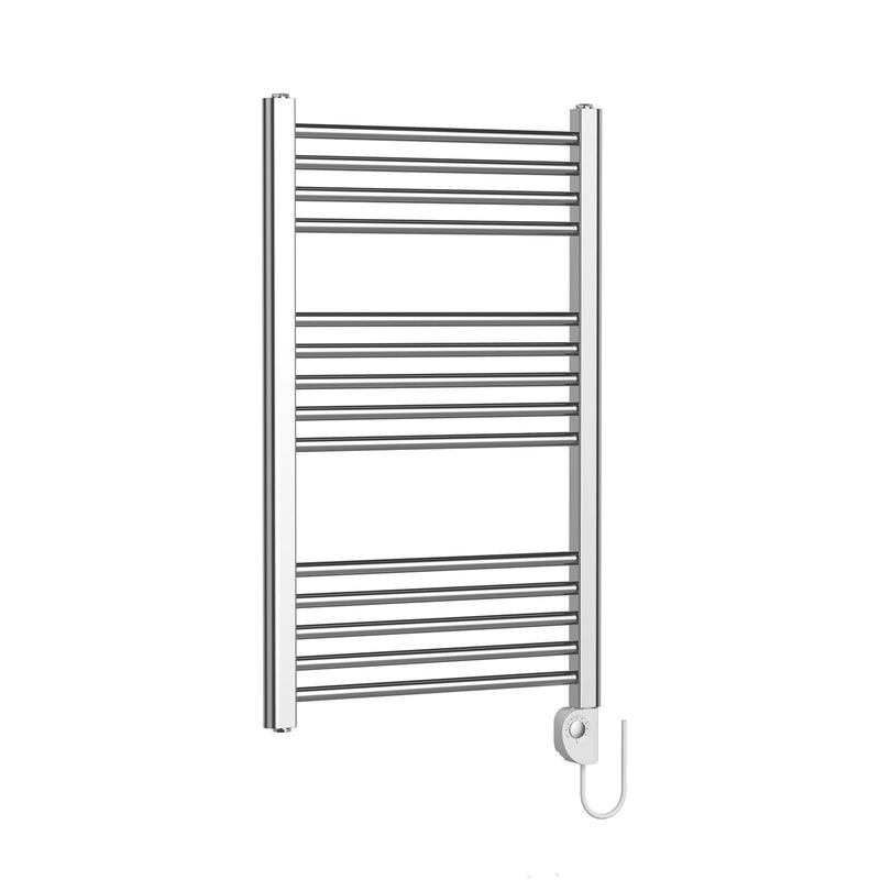 Chrome towel radiator on a white background