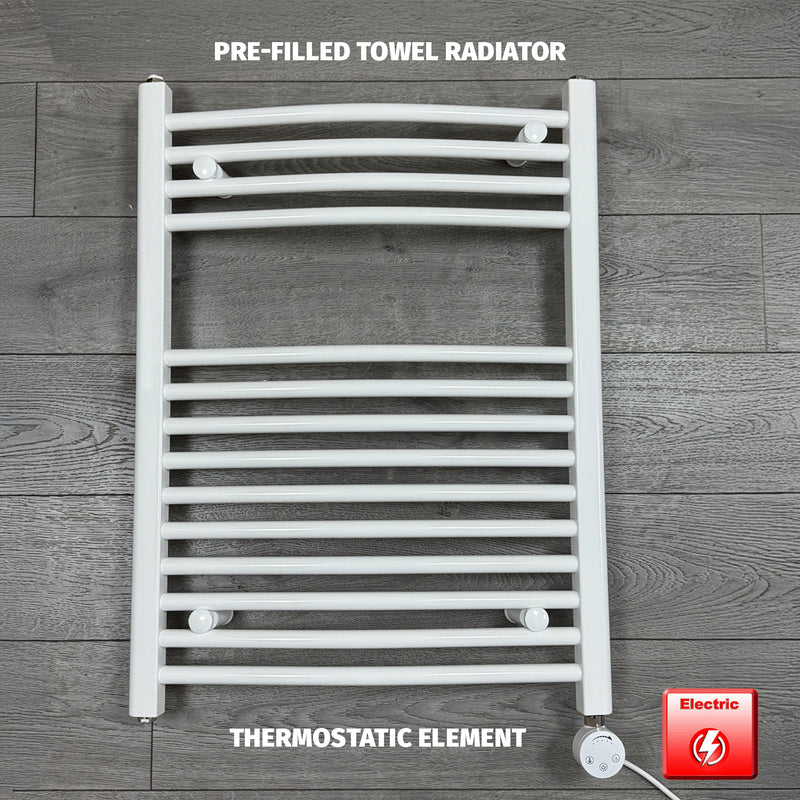 688 x 600 Electric Heated Towel Rail White Pre-Filled Curved