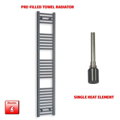 1600x300mm Flat Anthracite Pre-Filled Electric Heated Towel Rail