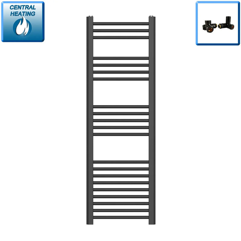 1200 x 400mm Black Flat Heated Towel Rail Radiator Central Heating