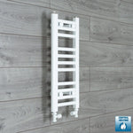 Flat White 250mm x 600mm ladder towel rail with straight inline valve connections