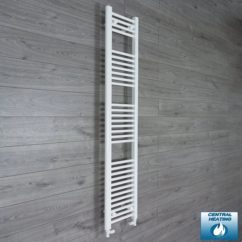 Flat White 250mm x 1800mm ladder towel rail with straight inline valve connections