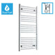 1100x500mm Chrome Dual Fuel Flat Heated Towel Rail Radiator
