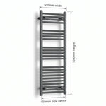 1200 x 500mm Flat Black Electric Towel Rail Pre-Filled