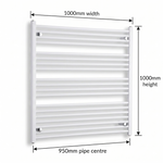 White heated towel rail dimensions — 1000mm x 1000mm — matt white ladder radiator size guide | Elegant Radiators UK