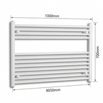 White heated towel rail dimensions — 1000mm x 700mm — matt white ladder radiator size guide | Elegant Radiators UK