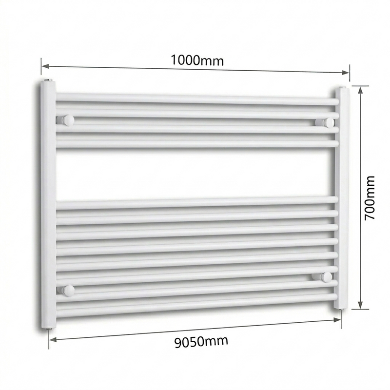 White heated towel rail dimensions — 1000mm x 700mm — matt white ladder radiator size guide | Elegant Radiators UK