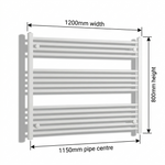 White heated towel rail dimensions — 1200mm x 800mm — matt white ladder radiator size guide | Elegant Radiators UK