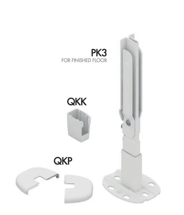 PK3 floor bracket for finished floor with QKK radiator clip and QKP floor cover