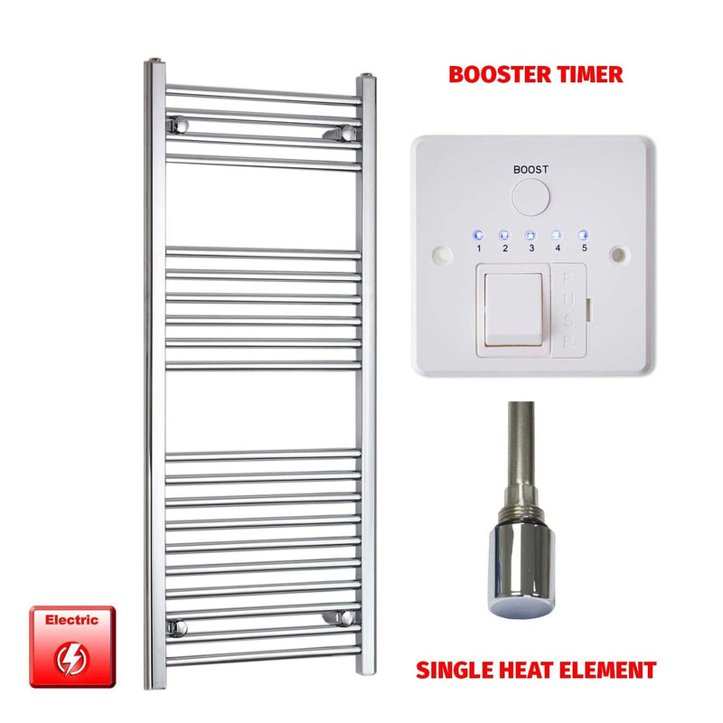 Flat / Single Heat / Booster Timer Pre-Filled 1200 x 500mm Chrome Electric Heated Towel Rail