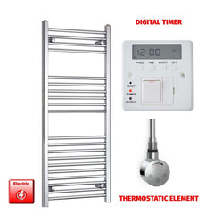 Flat / ER-Touch Thermostatic / Digital Timer Pre-Filled 1200 x 500mm Chrome Electric Heated Towel Rail