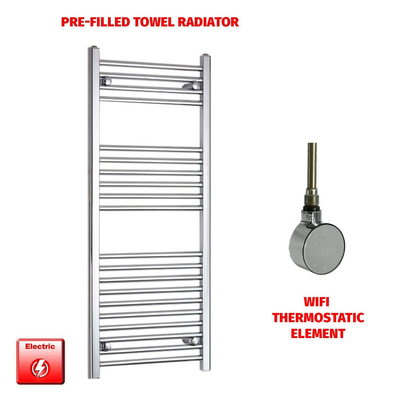 Flat / ER-Wifi Thermostatic / No Timer Pre-Filled 1200 x 500mm Chrome Electric Heated Towel Rail