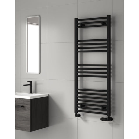 Reina Capo Black Flat Designer Towel Rail Radiator