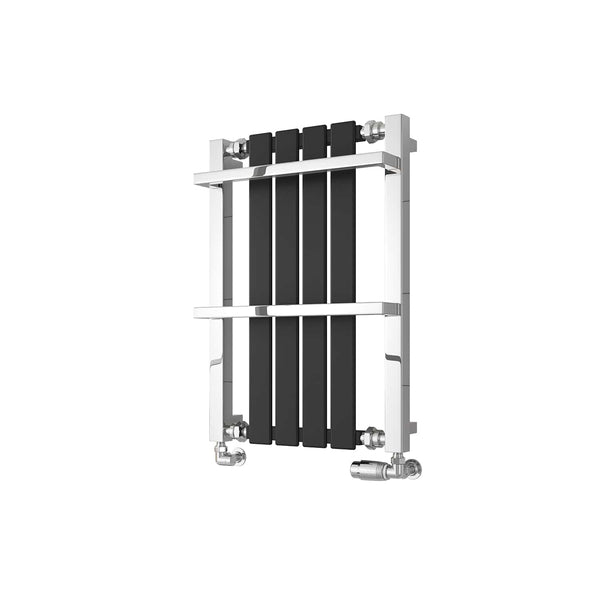 Chrome Black / 700 x 490 mm Reina Designer Ashen Vertical Heated Towel Rail Steel Radiator