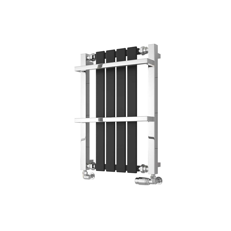 Chrome Black / 700 x 490 mm Reina Designer Ashen Vertical Heated Towel Rail Steel Radiator