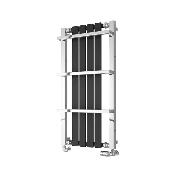 Chrome Black / 1000 x 490 mm Reina Designer Ashen Vertical Heated Towel Rail Steel Radiator