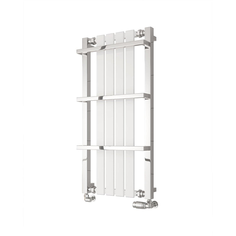 Chrome White / 1000 x 490 mm Reina Designer Ashen Vertical Heated Towel Rail Steel Radiator