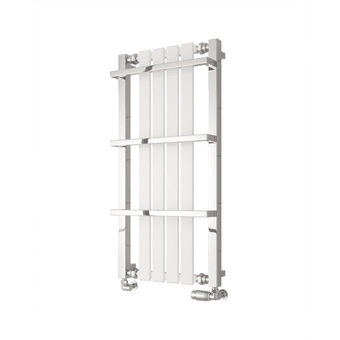 Chrome White / 1000 x 490 mm Reina Designer Ashen Vertical Heated Towel Rail Steel Radiator