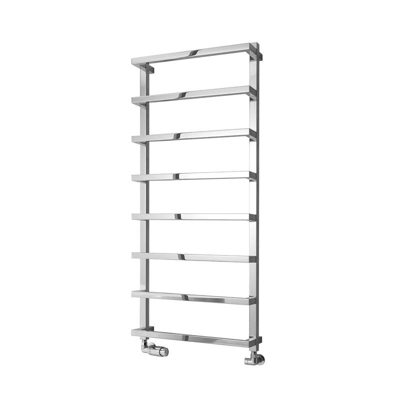 Chrome / 875 x 500 mm Reina Designer Glora Vertical Chrome Heated Towel Rail Steel Radiator