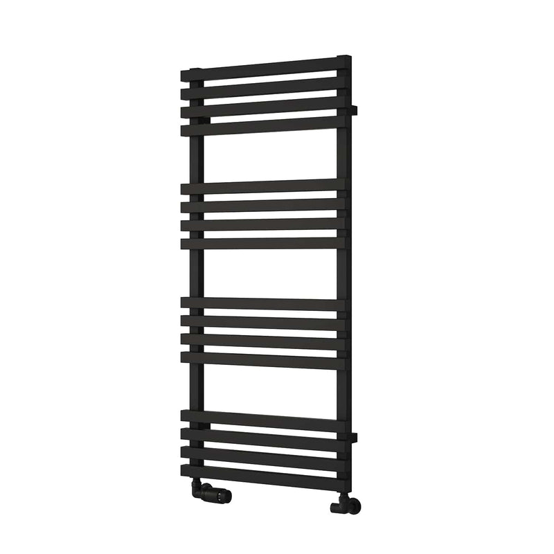 Black / 1126 x 500 mm Reina Designer Kale Vertical Heated Towel Rail Steel Radiator