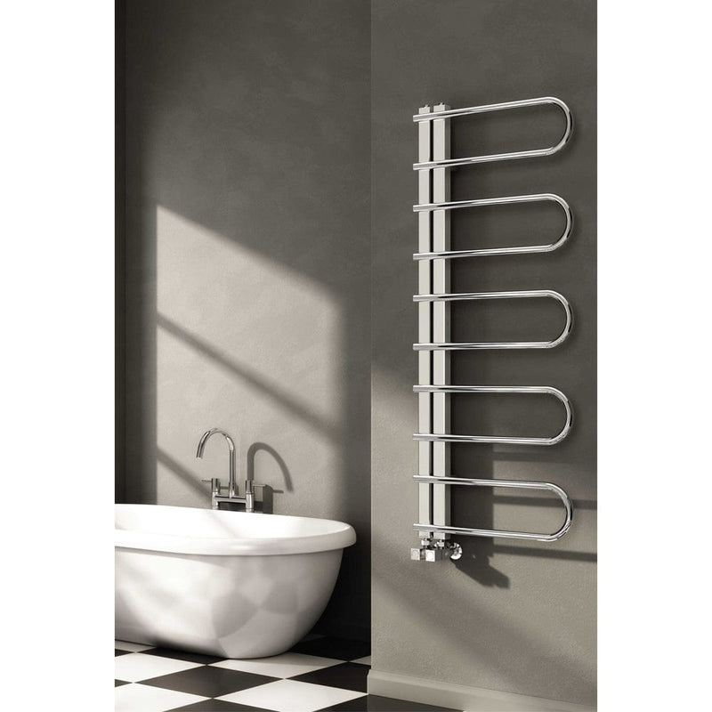 Reina Designer Oglio Vertical Polished Heated Towel Rail Stainless Steel Radiator