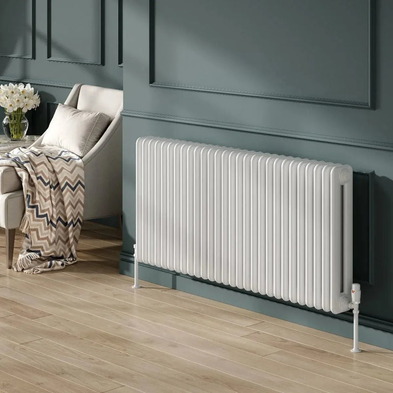 Reina Hedingham Horizontal Designer Column Radiator in White - room set