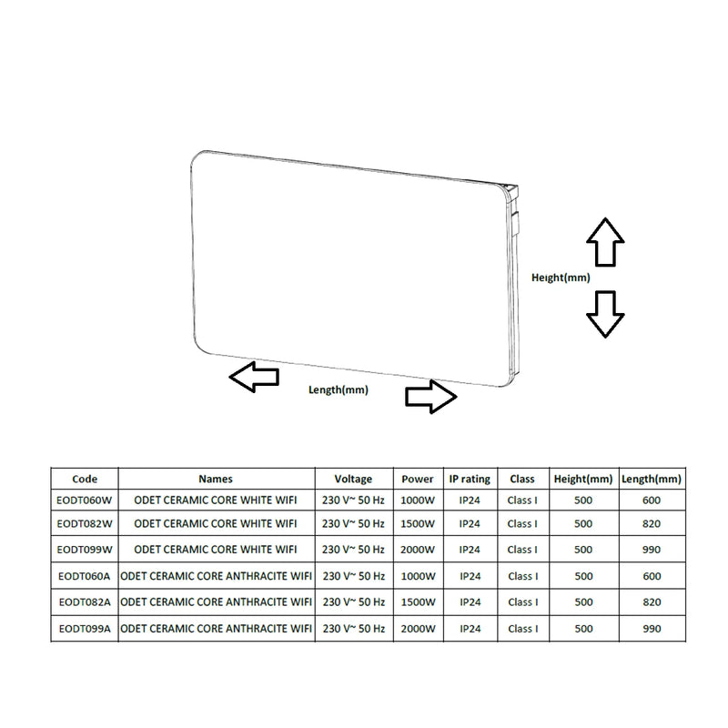 Reina Odet Horizontal Electric Ceramic Core WiFi Radiator
