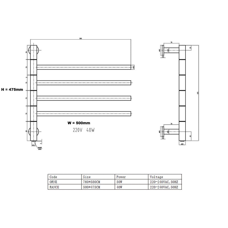 Reina Rance Dry Electric Heated Towel Rail Designer Radiator