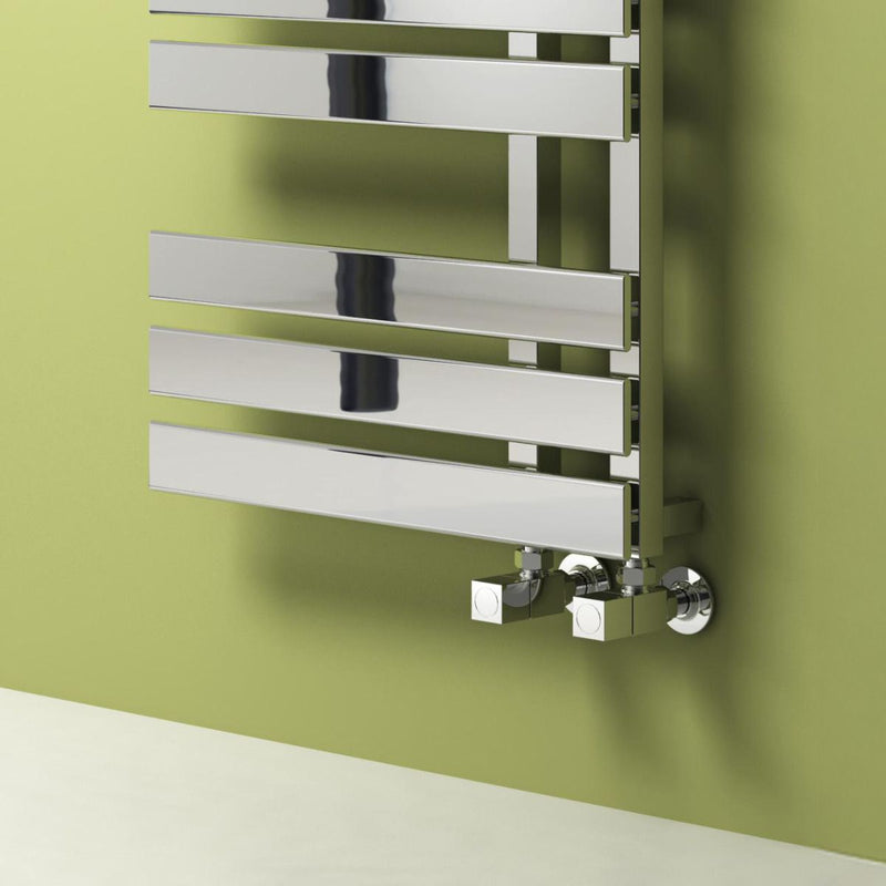 Reina Sesia Chrome Heated Towel Rail — valve connection detail