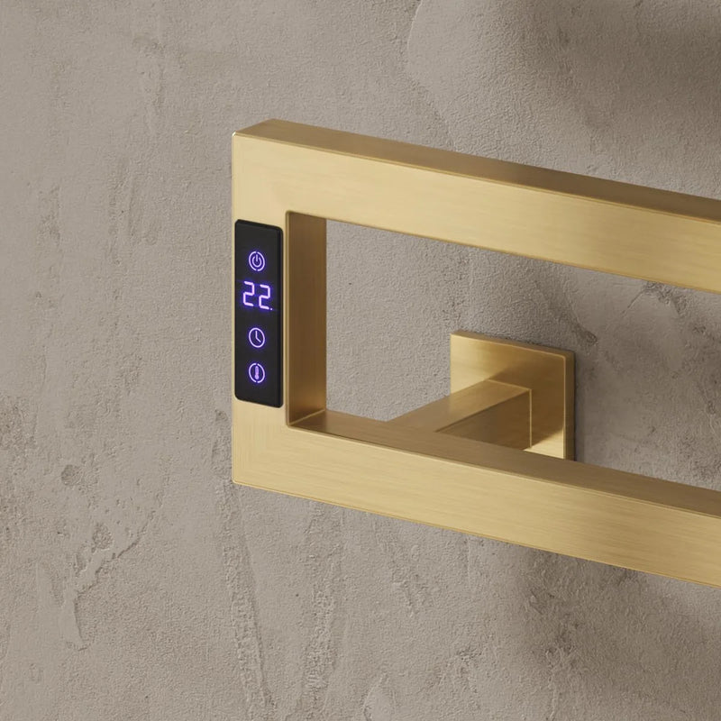 Reina Vispa Brushed Brass Electric Towel Rail with Digital Thermostat and Timer Controls