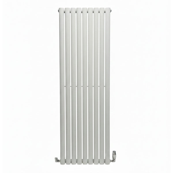 White vertical radiator on a white background