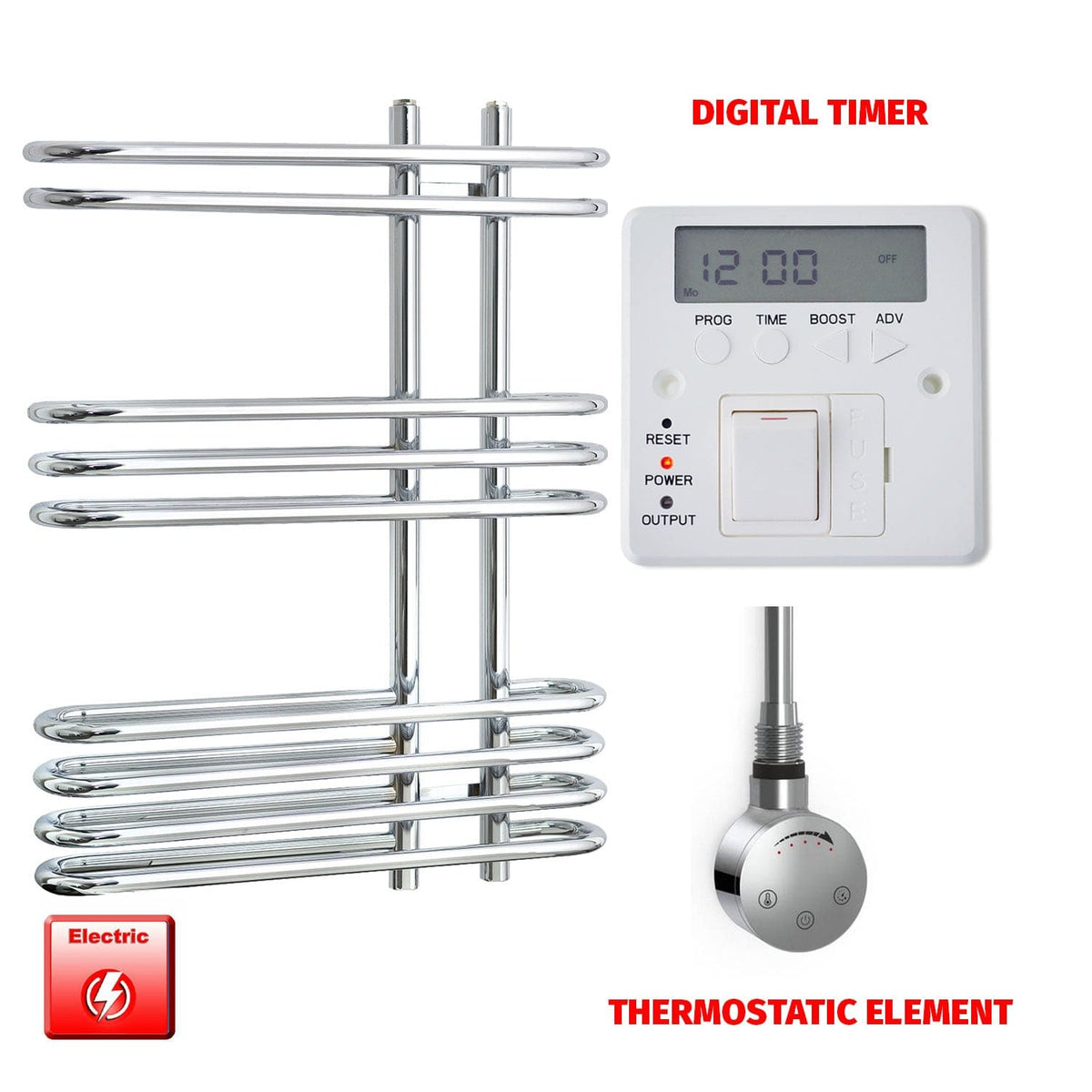 ER-Touch Thermostatic / Digital Timer Salina 800 x 600 Designer Pre-Filled Electric Chrome Towel Radiator