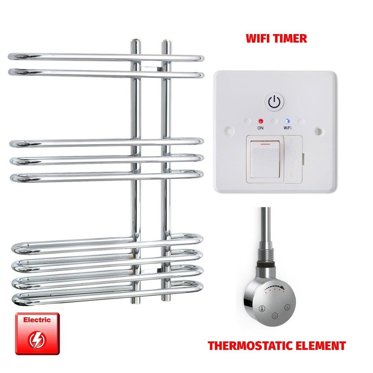 ER-Touch Thermostatic / Wifi Timer Salina 800 x 600 Designer Pre-Filled Electric Chrome Towel Radiator