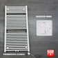 1185 x 600 Heated Towel Rail White Pre-Filled Straight